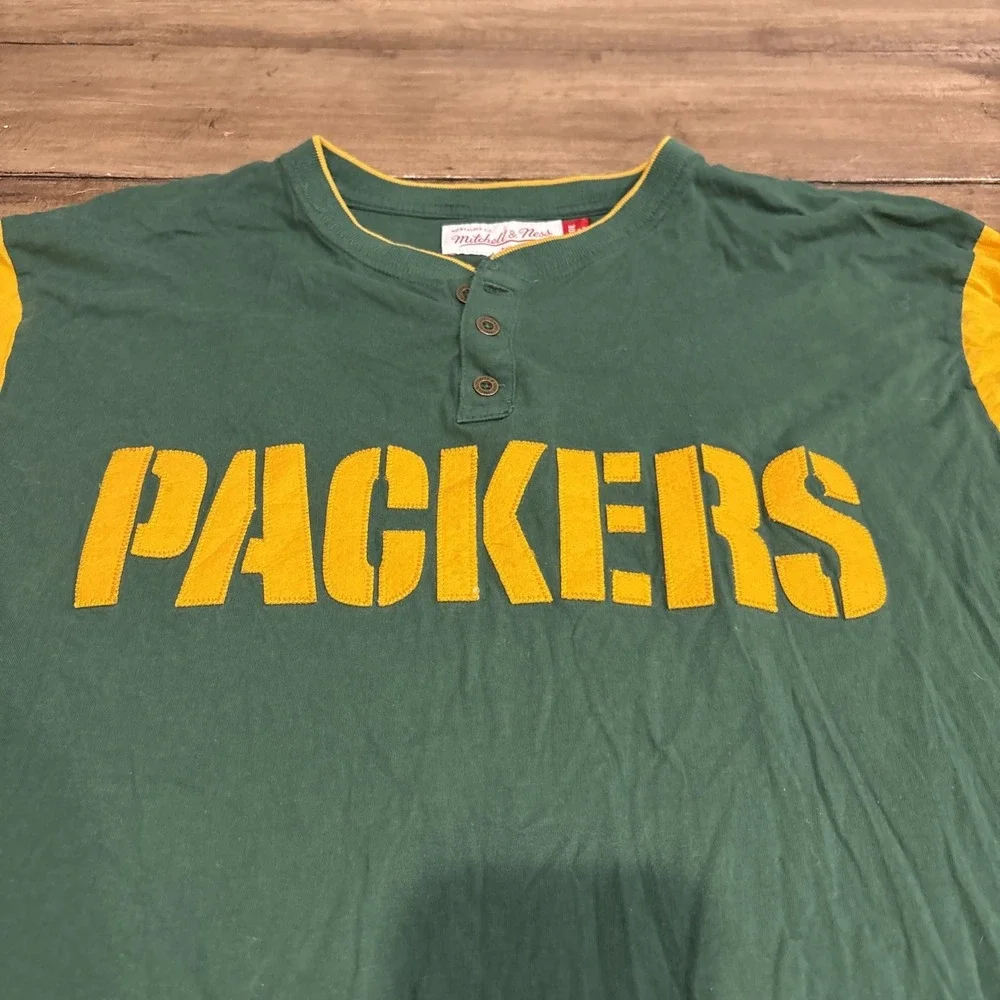 Green Bay Packers Shirt Men XL Grey Mitchell Ness Pullover 3/4‎ Sleeve